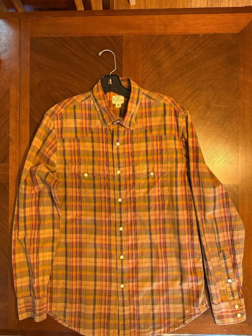 J. Crew Men's Indian Madras Western Pearl Snap Shirt, Medium